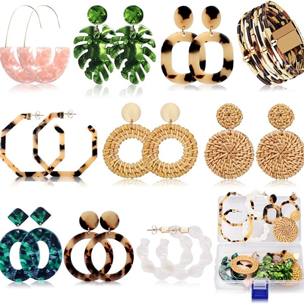 New 9 Pairs Acrylic Earrings for Women Girls Drop Dangle Leaf Earrings Bohemian